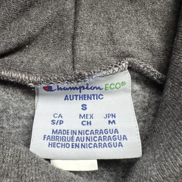 Champion Sweatshirt Mens Small Grey Hoodie Pockets Logo Spellout - Picture 3 of 12